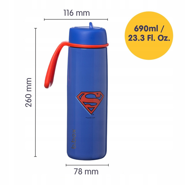 Butelka Termiczna B.Box Superman 690 ml Stalowa ze Słomką i Ustnikiem