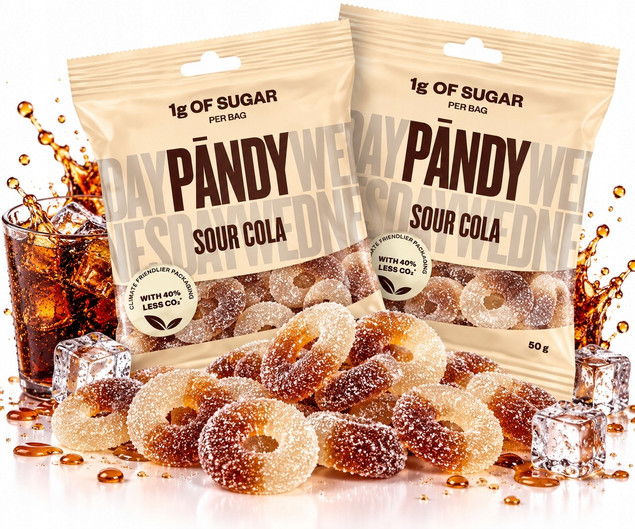 PANDY Sour Cola Żelki Gumowe Bez Dodatku Cukru o Smaku Coli 50g x2