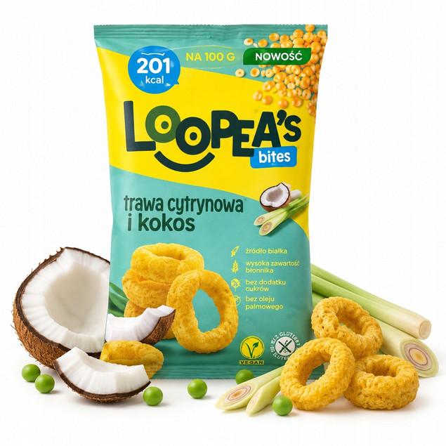 LOOPEA'S LIGHT chrupki z grochu smak trawa cytrynowa i kokos bezgluteno 50g