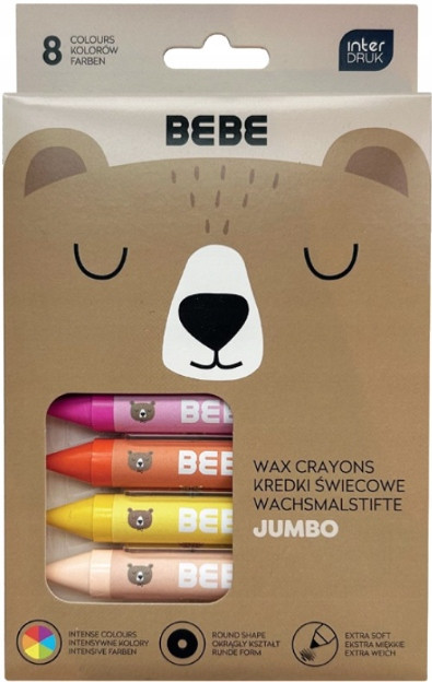 Kredki Świecowe Jumbo BEBE INTERDRUK 8 Kolorów Nietoksyczne