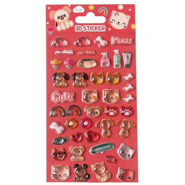 Zestaw Naklejek 3D Puffy Pieski Kotki Kawaii Stnux 44 szt.