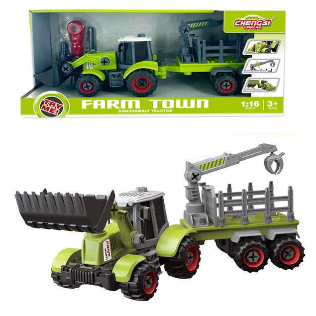 Askato Traktor Budowlany do Skręcania z Łyżką i Przyczepą Zestaw DIY 3+