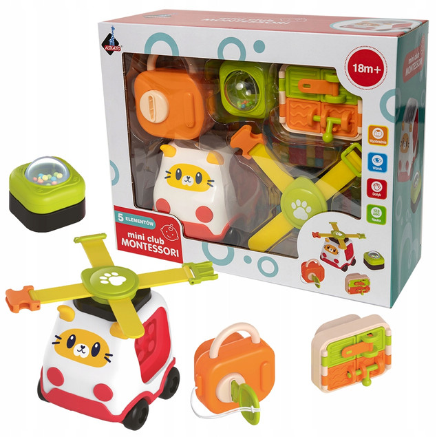 MINI KLUB Montessori Autko Sensoryczne – Zabawka Edukacyjna dla Malucha 18M+