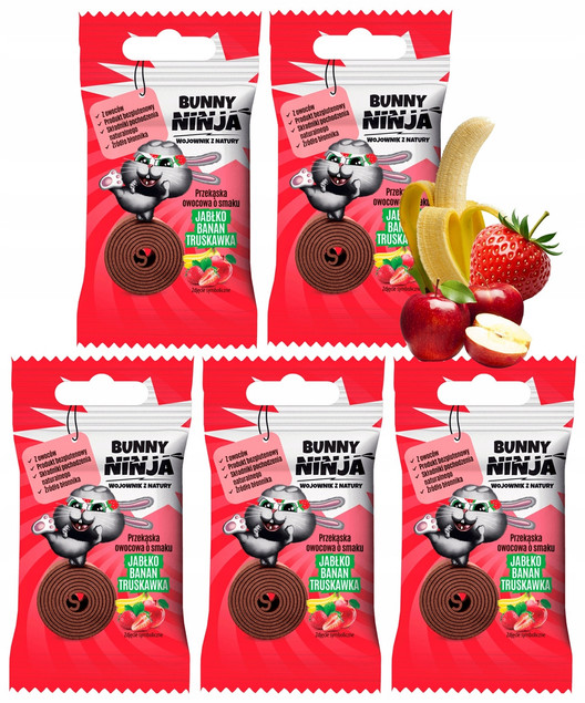Fruit Rolls Jabłko, Truskawka, Banan 5x15g – Bunny Ninja