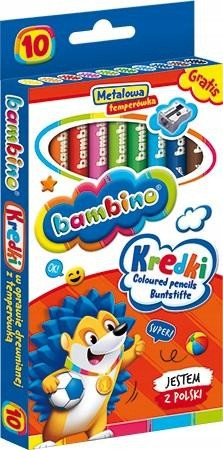 Kredki Szkolne Drewniane 10 Kolorów Glinka Kaolinowa Bambino