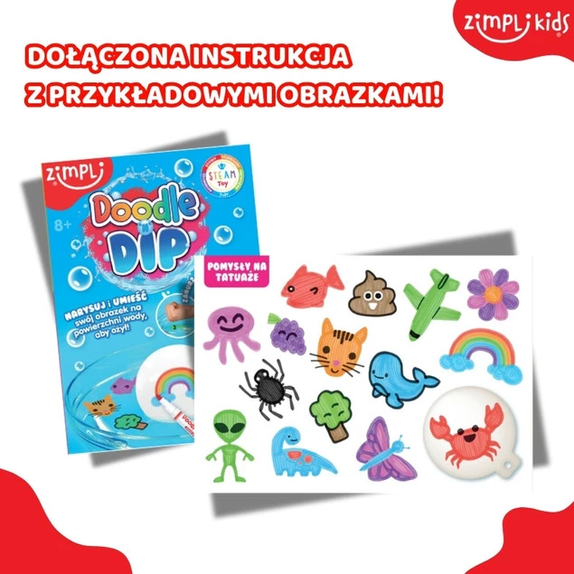 Zestaw tatuaży do wody z flamastrami Zimpli Kids Doodle N Dip – Zestaw