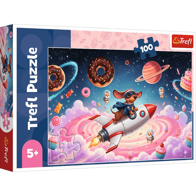 Tytuł Puzzle Trefl 100 elementów JAMNIK NA RAKIECIE - Kosmiczny Piesek