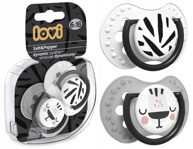 LOVI Smoczek Silikonowy Dynamiczny 6-18m 2 szt. Salt & Pepper