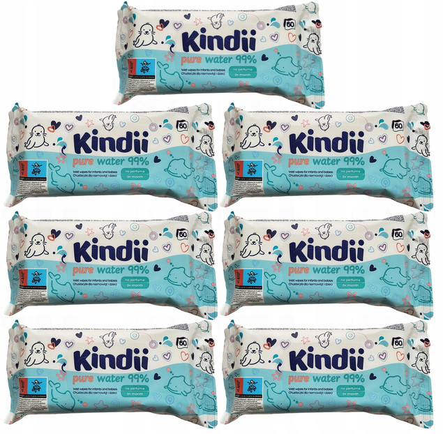 KINDII Chusteczki NAWILŻANE Pure Water WODNE Bez Perfum z Klapką 60 szt. x7