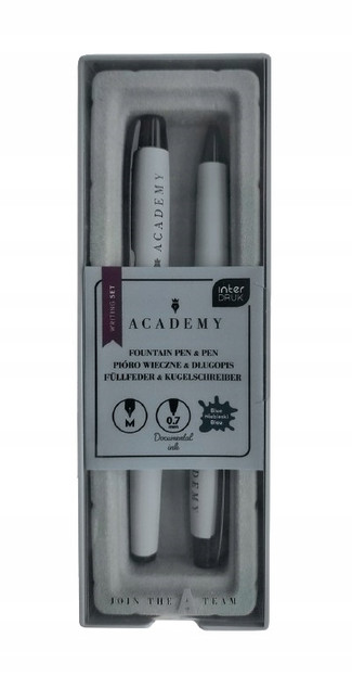 Zestaw Piśmienny Pióro Wieczne + Długopis Interdruk Academy Szary Etui Prezentowe