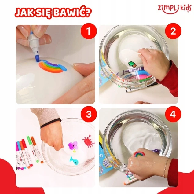Zestaw tatuaży do wody z flamastrami Zimpli Kids Doodle N Dip – Prezentacja