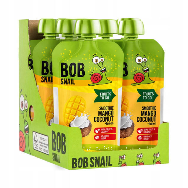 Mus owocowy 100% owoców bez dodatku cukru BOB SNAIL Mango Kokos 10х120g