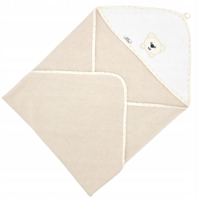 Okrycie Kąpielowe Z Kapturkiem Ręcznik 100x100 Bawełna PIASKOWE Bocioland