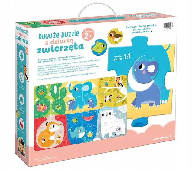 Duuuże Puzzle Z Dziurką Zwierzęta Układanka Edukacyjna 34el. 2+ CzuCzu