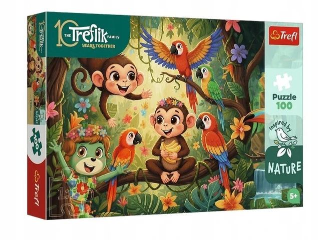 Puzzle 100 Inspired by Nature Małpki i Przyjaciele Trefliki Trefl – Ekologiczna Układanka dla Dzieci