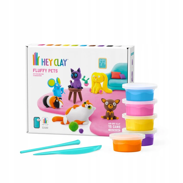 Masa plastyczna HEY CLAY - zestaw puchate zwierzęta 15 tubek + aplikacja_1