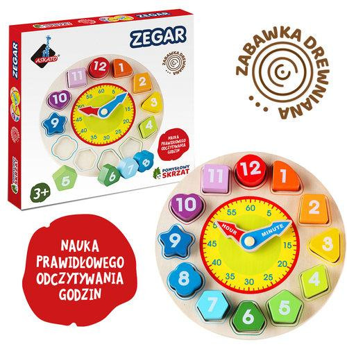 ASKATO Drewniany Zegar Skrzat 1171 | Nauka Czasu, Kształtów i Cyferek