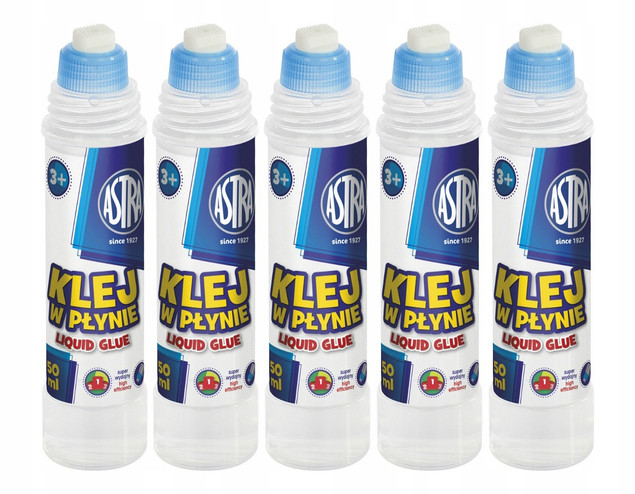 Klej Szkolny W Płynie Biurowy Mocny Przezroczysty 50ml 3+ Astra x5