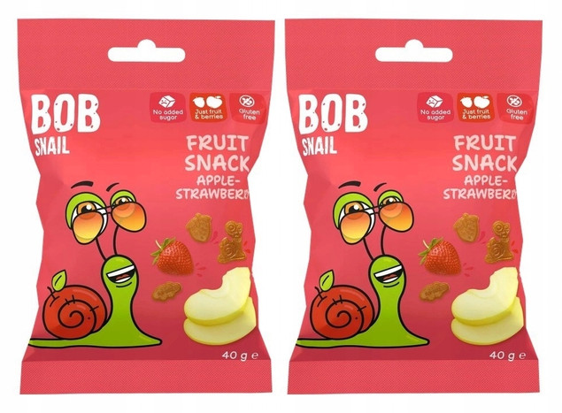 2x BOB SNAIL Żelki Owocowe JABŁKO TRUSKAWKA Bez Dodatku Cukru 2x 40g (80g)