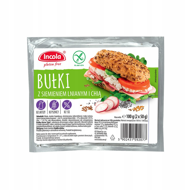 Bezglutenowe Bułki z siemieniem lnianym i chią bez glutenu 100g INCOLA