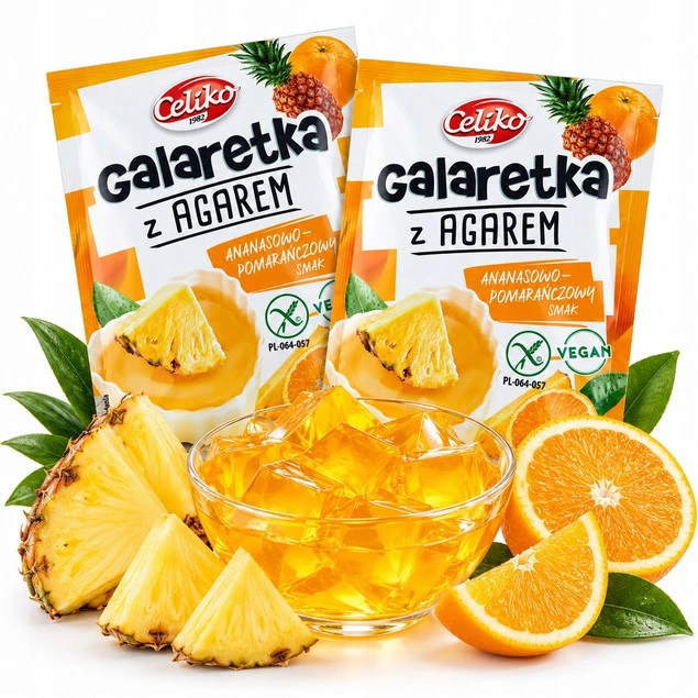 CELIKO galaretka z agarem o smaku ananasowo-pomarańczowym VEGAN 45g x2_1