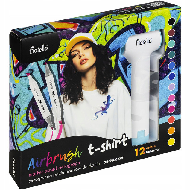 Airbrush zestaw spray: pistolet + markery do tkanin Fiorello T-shirt