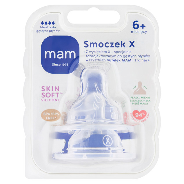 MAM Baby smoczek do butelki papka kaszka 6 m+ (X) gęsty pokarm 2 szt.