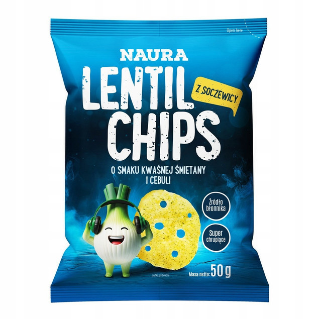 NAURA LENTIL CHIPS Chrupki z Soczewicy Kwaśna Śmietana i Cebula 50g