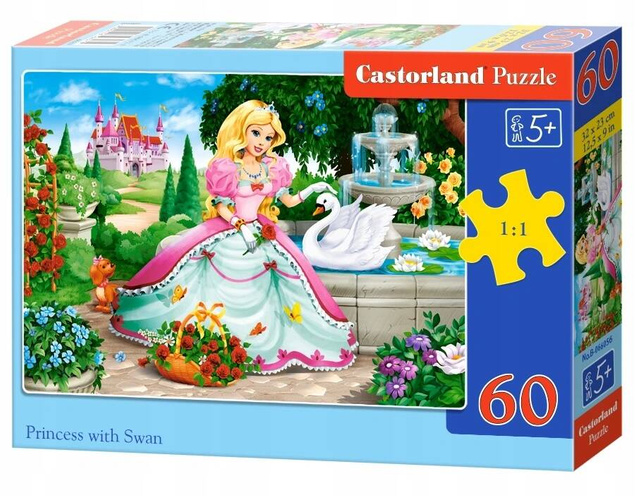 Puzzle 60 Układanka Zamek KSIĘŻNICZKA Łabędź Fontanna Obraz 5+ Castorland