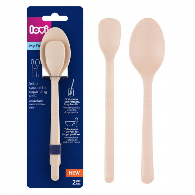 LOVI Zestaw Naczyń z Kubkiem + Pierwsza Łyżeczka i Łyżka Stołowa Łososiowy