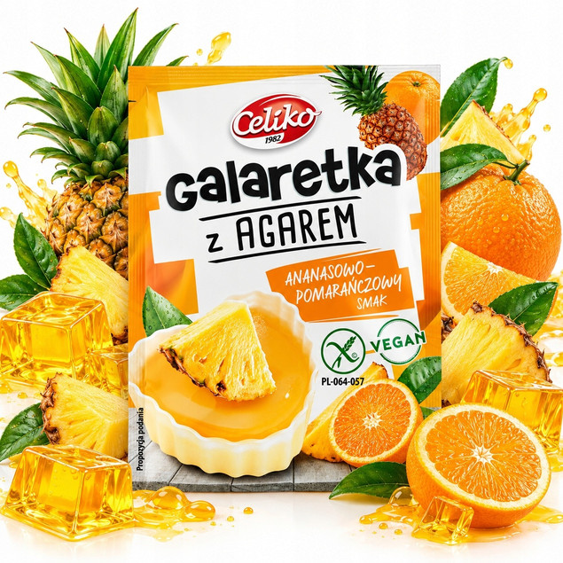 CELIKO Galaretka z Agarem Ananas-Pomarańcza VEGAN Bezglutenowa 45g