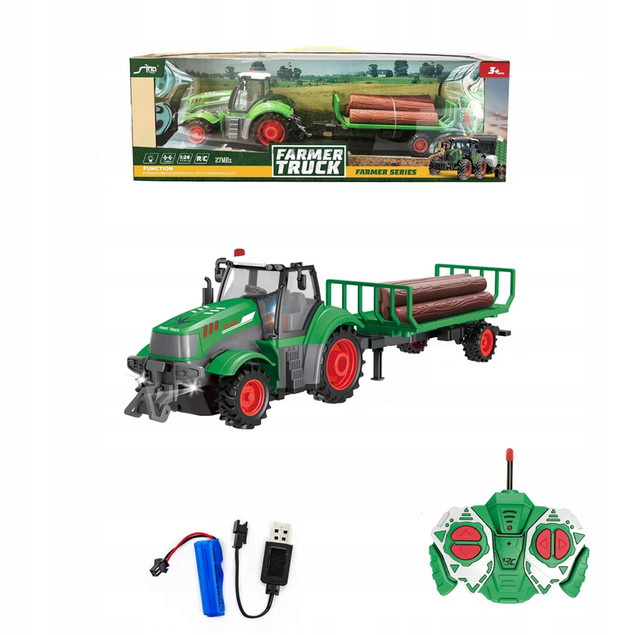 Traktor Zdalnie Sterowany RC ASKATO z Przyczepą na Drewno 1:24 3+