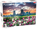 Puzzle Tactic 500 elementów Old Mills and Tulips – Krajobraz Starych Młynów i Tulipanów