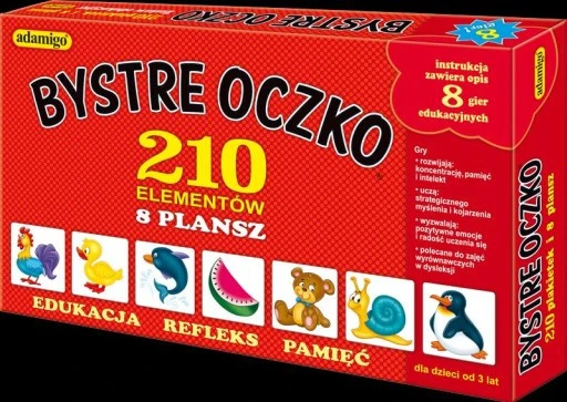 Elementy gry Bystre Oczko Adamigo – plakietki i plansze
