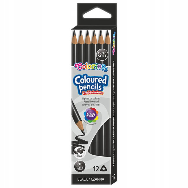 Kredki Ołówkowe CZARNE Trójkątne 12 Sztuk Colorino Kids