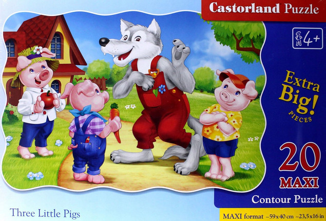 Puzzle Maxi 20 Bajka ŚWINKI TRZY Zwierzęta Wilk Chatka Obraz 4+ Castorland