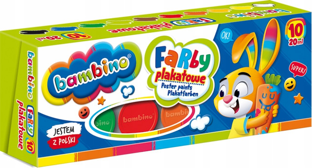 Farby Plakatowe Szkolne 10 Kolorów 20ml Bambino