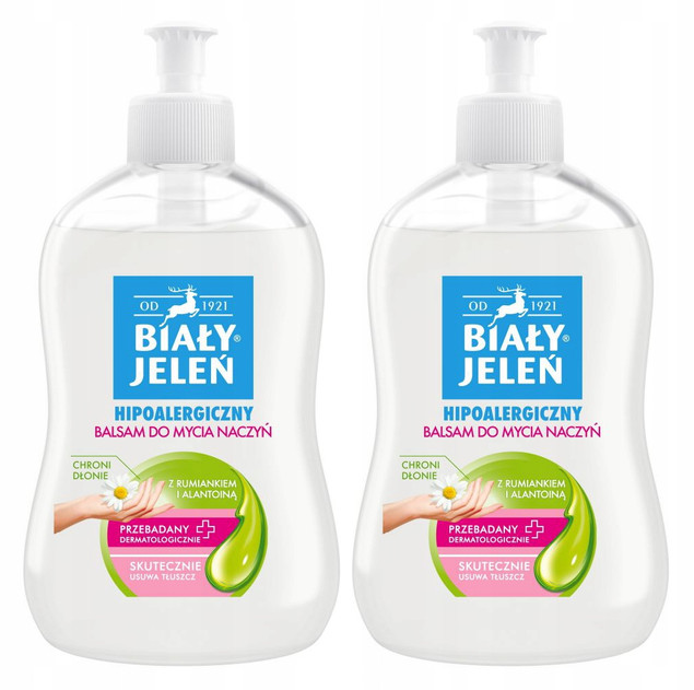 Balsam do mycia naczyń, hipoalergiczny z rumiankiem 2x500 ml | Biały Jeleń