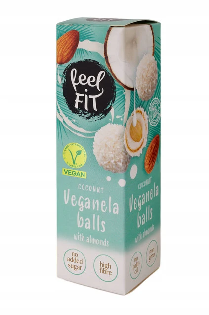 Feel Fit Veganela balls, wegańskie praliny kokosowe z migdałem, bez cukru