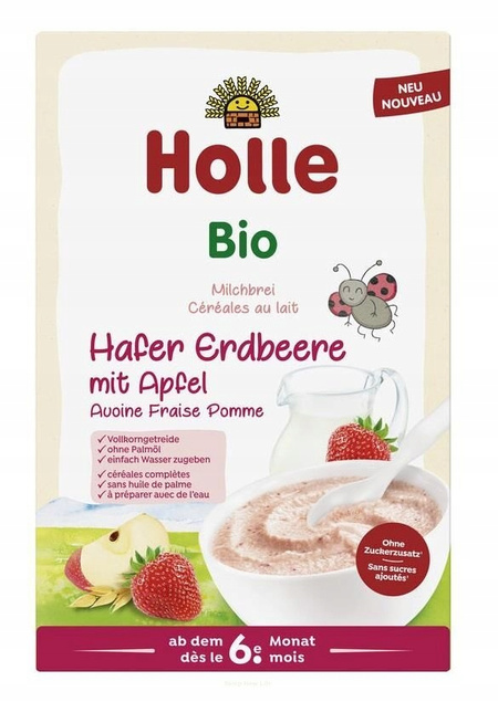 HOLLE Kaszka Mleczna OWSIANA Truskawka Jabłko Od 6 Miesiaca BIO 250g