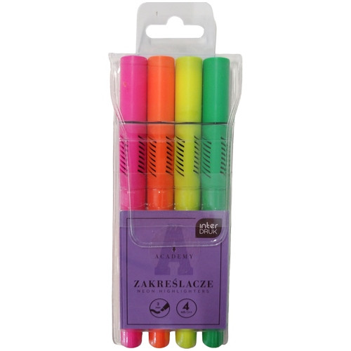 Zakreślacze NEONOWE 4 Kolory 3 mm Mazaki Pisaki Interdruk Academy