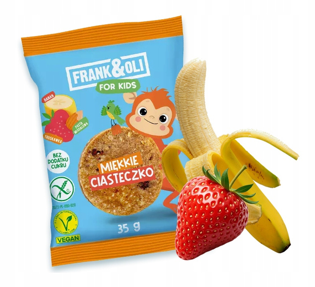 Frank&Oli For Kids Dla Dzieci Miękkie Ciasteczko BANAN TRUSKAWKA 35g