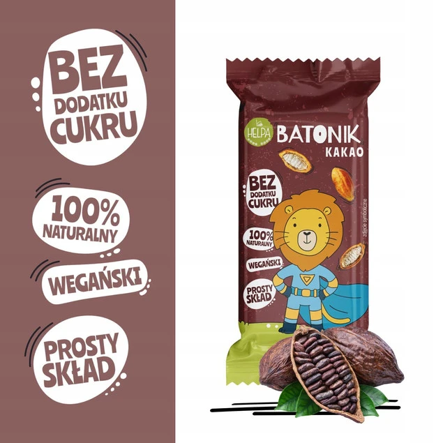 Batonik dla dzieci Kakao Helpa 20g bez cukru wegański_2