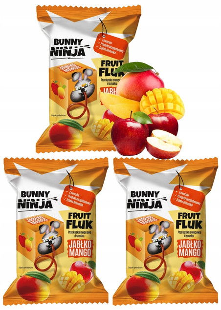 BUNNY NINJA Przekąska Owocowa JABŁKO MANGO Fruit Fluk 15g x3