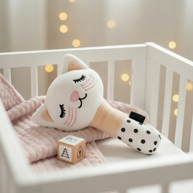 PISZCZEK DLA NIEMOWLĄT ZABAWKA SENSORYCZNA KONTRASTOWA KOTEK BOCIOLAND