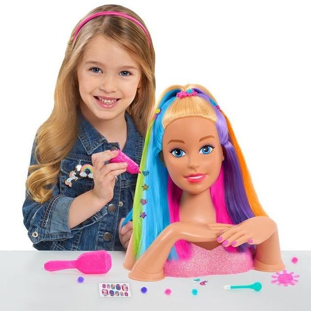 GŁOWA DO STYLIZACJI tęczowe włosy BARBIE Deluxe