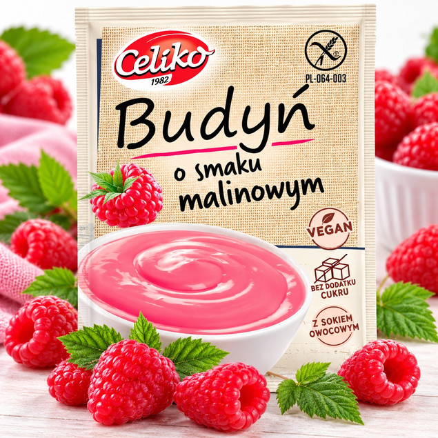 Budyń malinowy bez glutenu, bez cukru CELIKO 40g