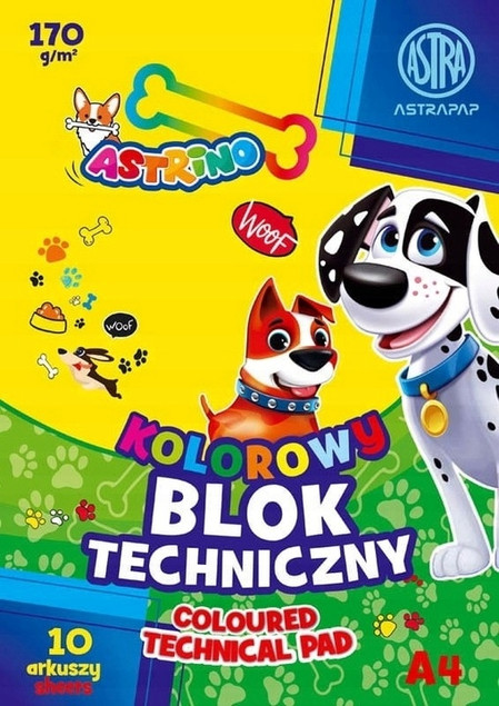 Blok techniczny kolorowy 10 kartek/arkuszy, 170 g | Astra