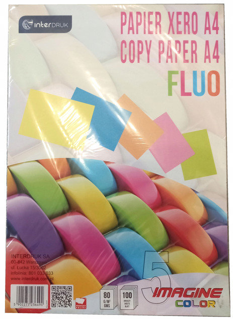 Papier Kolorowy Ksero Xero Fluo A4 100k 5 Kolorów 20szt 80g Interdruk