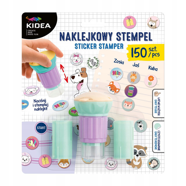 Naklejkowy STEMPEL Do Zdobienia Naciśnij i Stempluj Naklejki 3+ Kidea